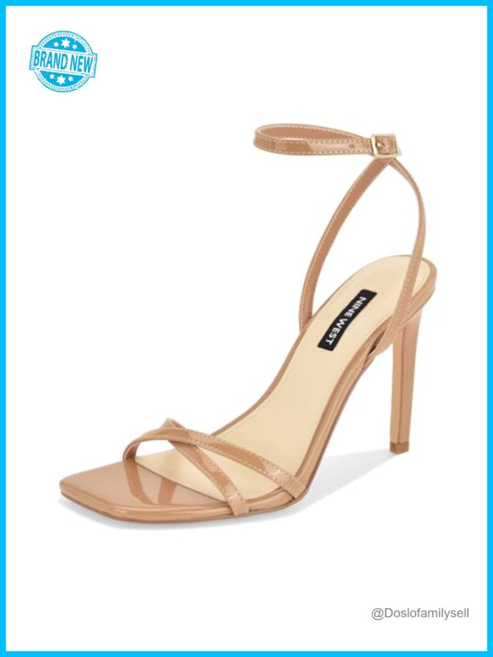 Faux Patent Leather Open Toe Heeled Sandals with Buckle Closure